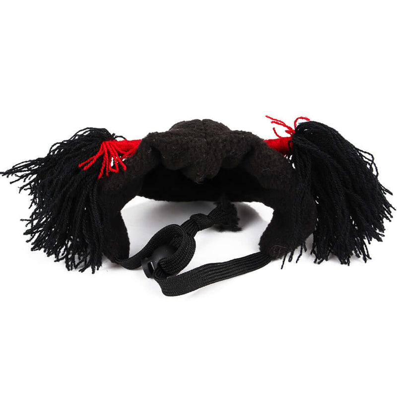 Halloween Nezha headband for pets, featuring soft materials, adjustable fit, and colorful yarn accents.
