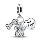 925 Silver Dog Charms: Paw, Bone & Bulldog Beads