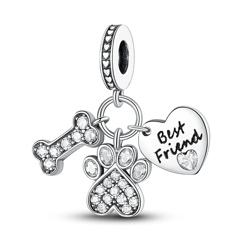 925 Silver Dog Charms: Paw, Bone & Bulldog Beads