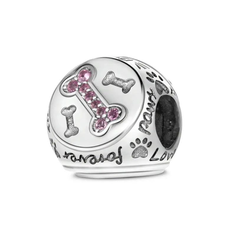 925 Silver Dog Charms: Paw, Bone & Bulldog Beads