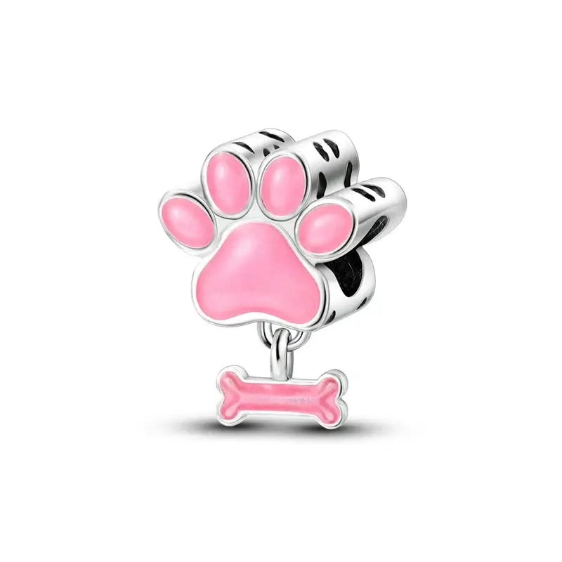 925 Silver Dog Charms: Paw, Bone & Bulldog Beads