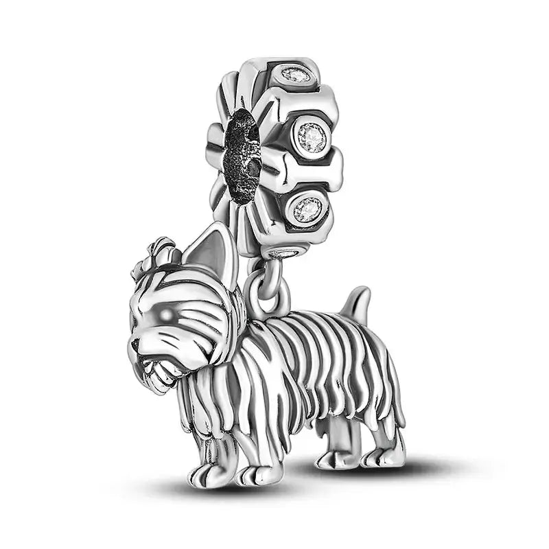 925 Silver Dog Charms: Paw, Bone & Bulldog Beads