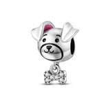 925 Silver Dog Charms: Paw, Bone & Bulldog Beads