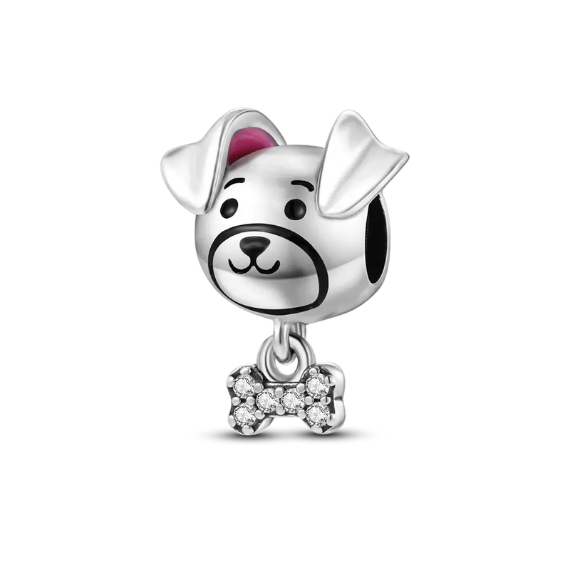 925 Silver Dog Charms: Paw, Bone & Bulldog Beads