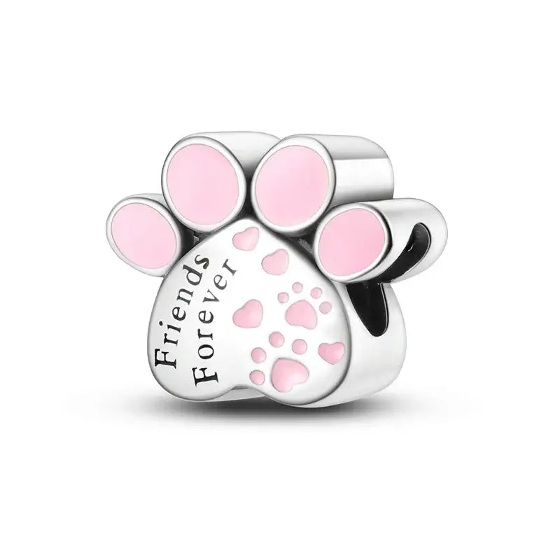 925 Silver Dog Charms: Paw, Bone & Bulldog Beads