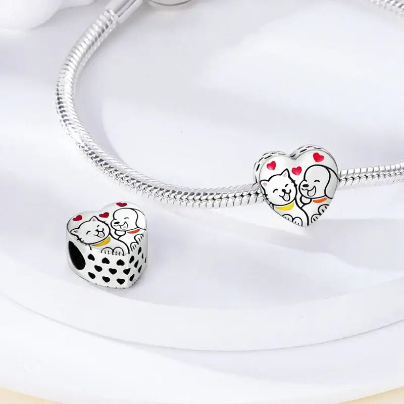 925 Silver Dog Charms: Paw, Bone & Bulldog Beads