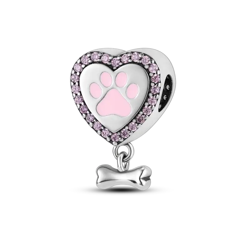 925 Silver Dog Charms: Paw, Bone & Bulldog Beads