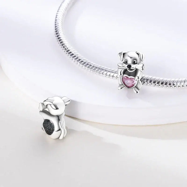 925 Silver Dog Charms: Paw, Bone & Bulldog Beads