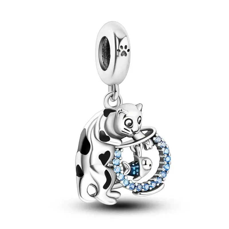 925 Silver Dog Charms: Paw, Bone & Bulldog Beads